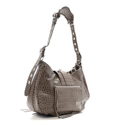 Balenciaga Extra Supple Calfskin Crocodile Embossed Medium Le Cagole Shoulder Bag Medium Grey 4 of 11