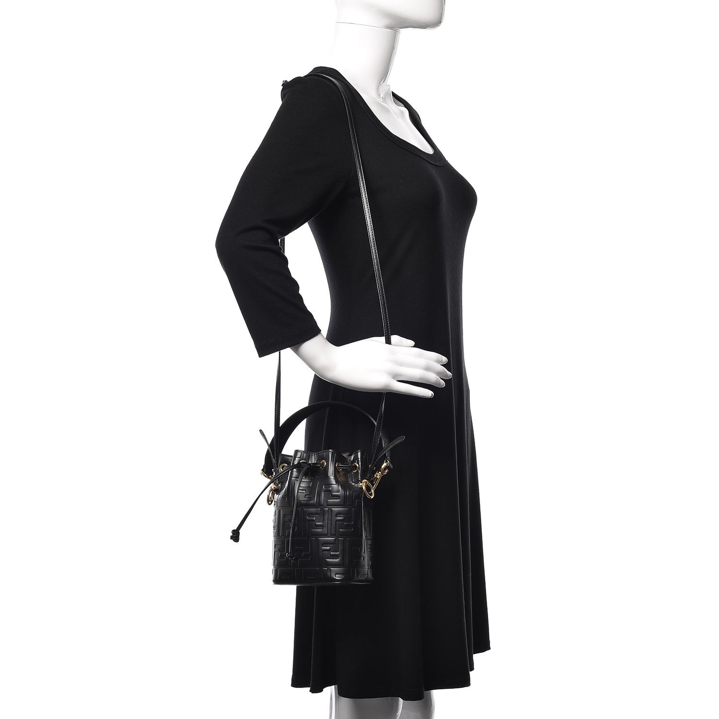 Vitello Liberty F is Fendi FF 1974 Embossed Mini Mon Tresor Bucket Bag Black