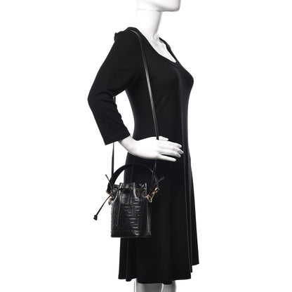 Fendi Vitello Liberty F is Fendi FF 1974 Embossed Mini Mon Tresor Bucket Bag Black 2 of 10