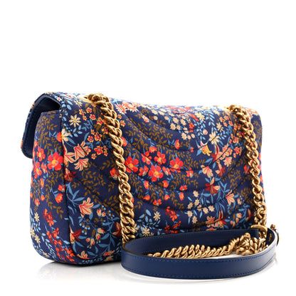 Gucci Cotton Calfskin Matelasse Floral Print Small GG Marmont Shoulder Bag Blue Red Deep Ocean Blue 3 of 12