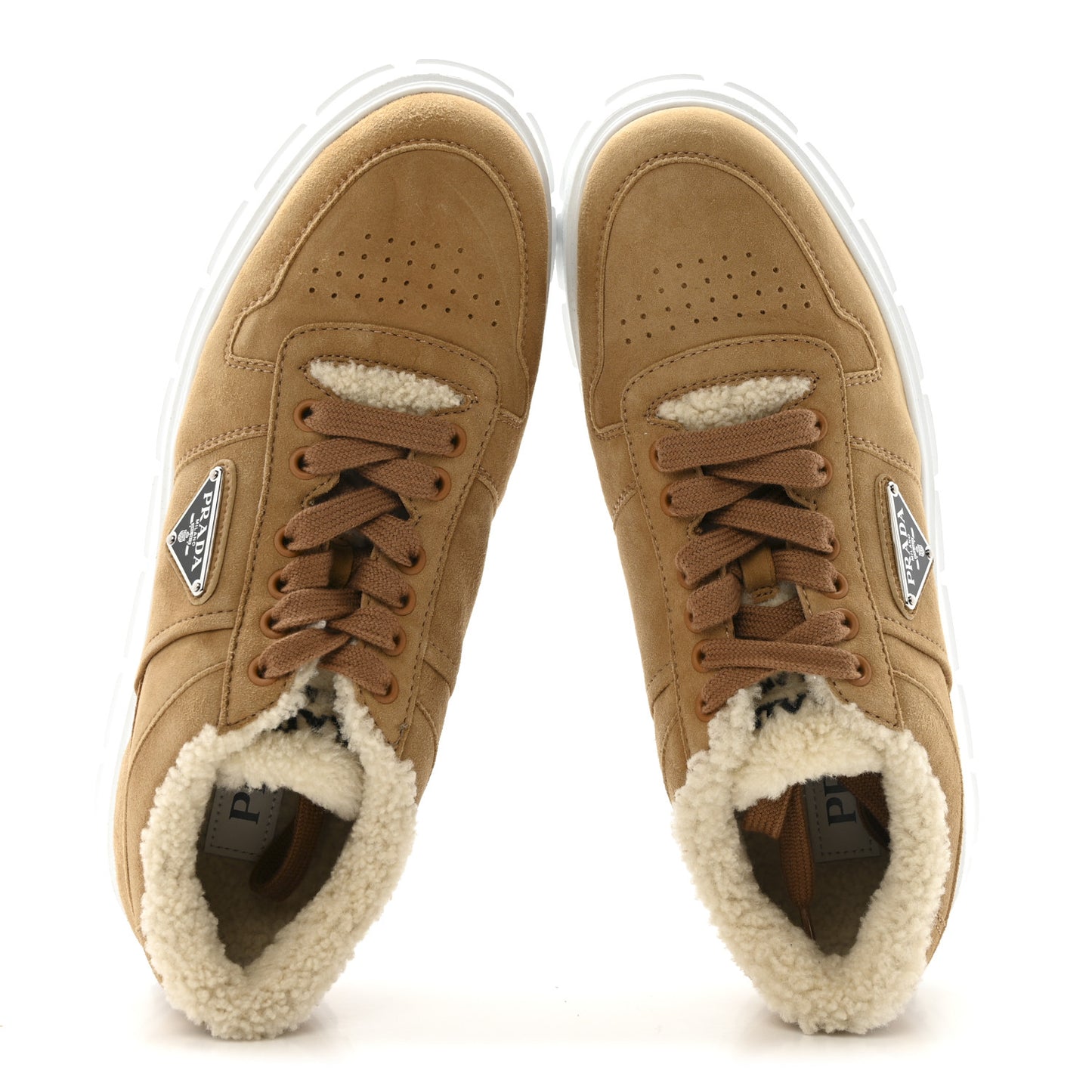 Suede Shearling Triangle Logo Downtown Sneakers 40 Ecru
