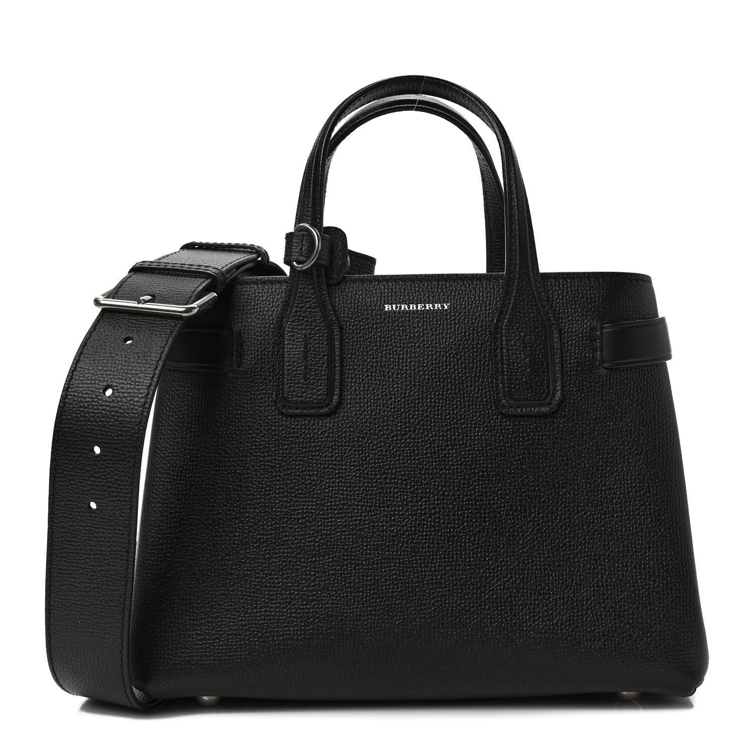 Burberry Grainy Calfskin House Check Small Banner Tote Black 1 of 11