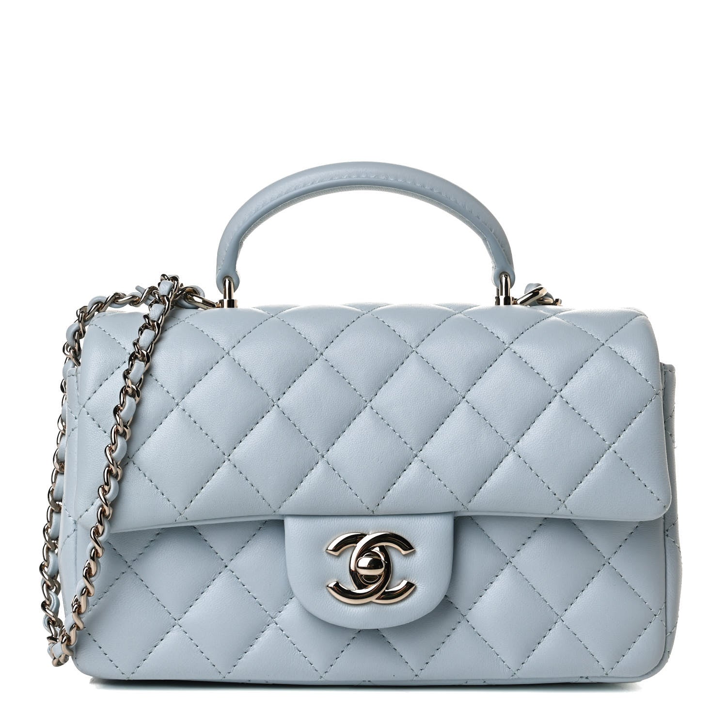 Chanel Lambskin Quilted Mini Top Handle Rectangular Flap Light Blue 1 of 14
