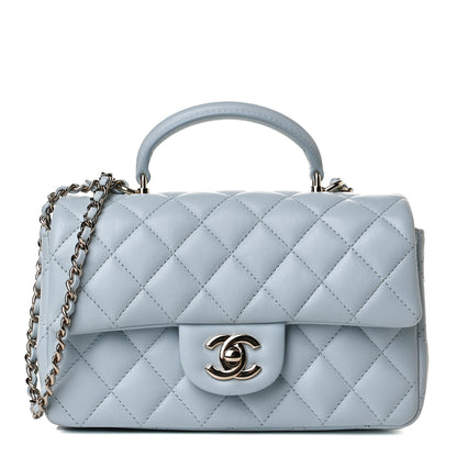 Chanel Lambskin Quilted Mini Top Handle Rectangular Flap Light Blue 1 of 14