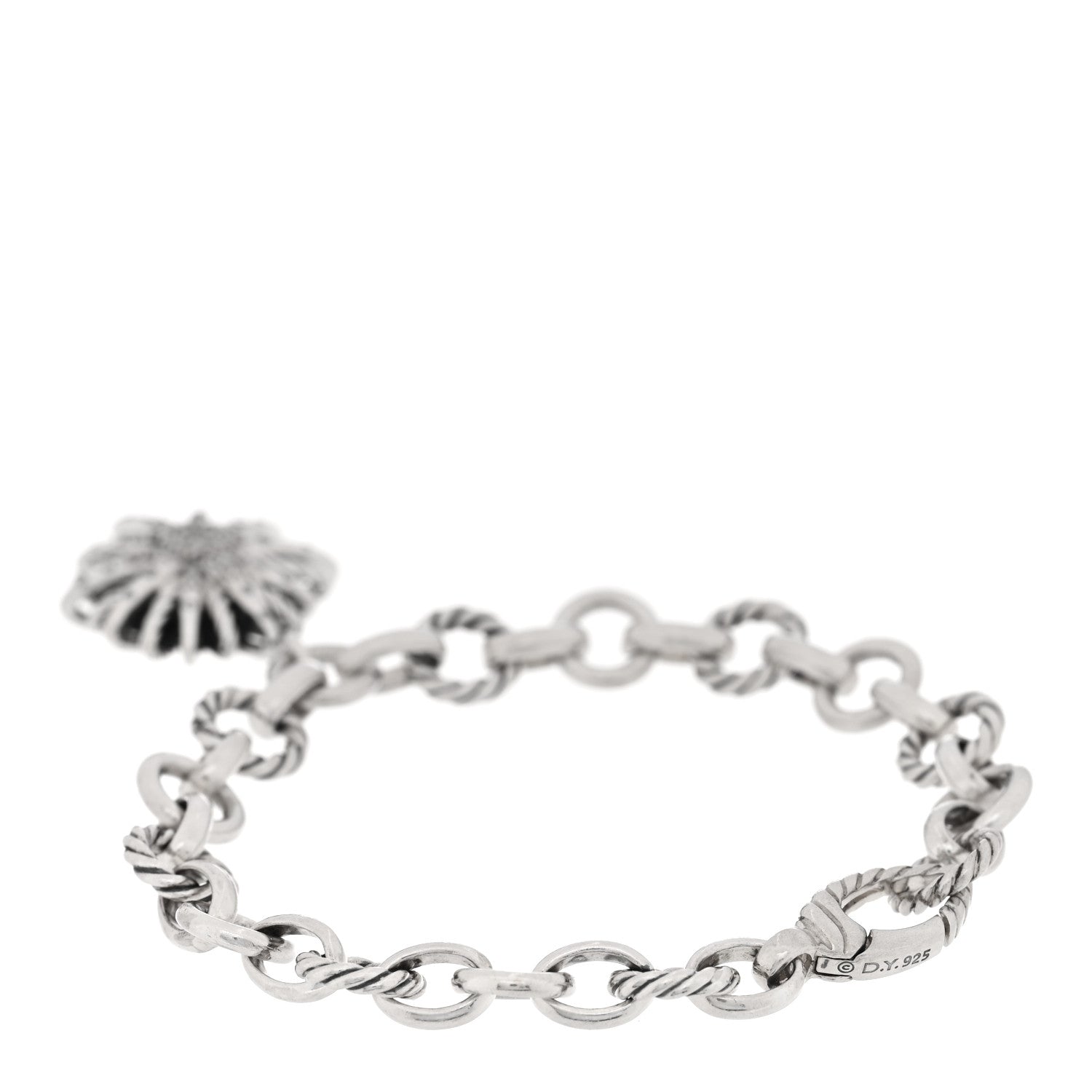 David Yurman Sterling Silver Diamond 20mm Starburst Charm Bracelet 2 of 3