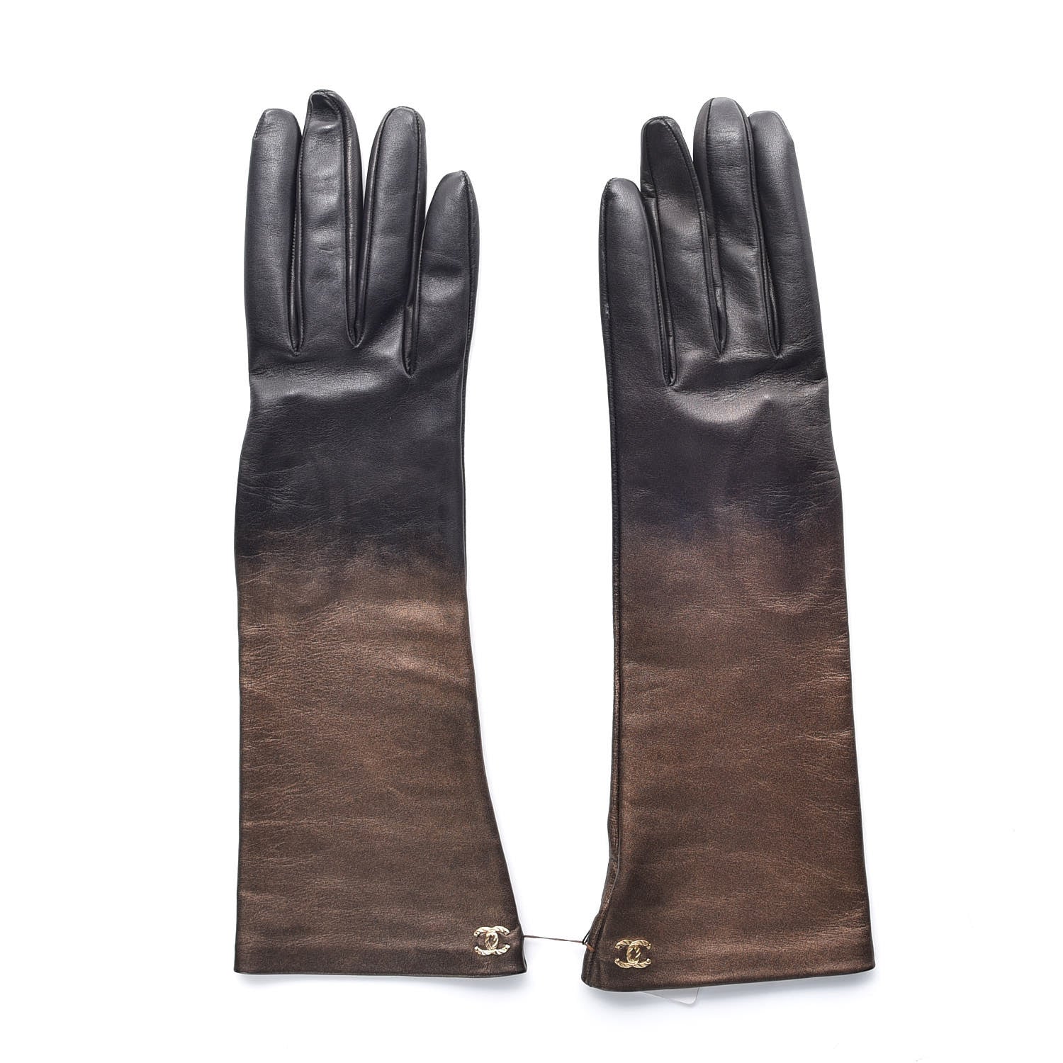 Chanel Metallic Lambskin Long Gloves 8 Black Brown 1 of 7