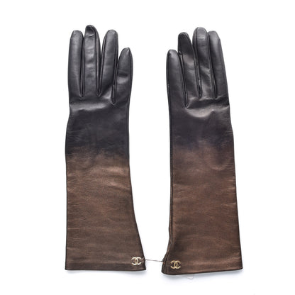 Chanel Metallic Lambskin Long Gloves 8 Black Brown 1 of 7