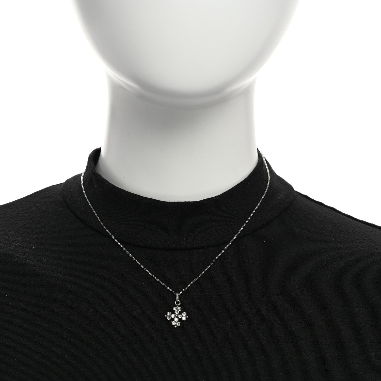 Saint Laurent Metal Crystal Cross Pendant Necklace Silver 1603628