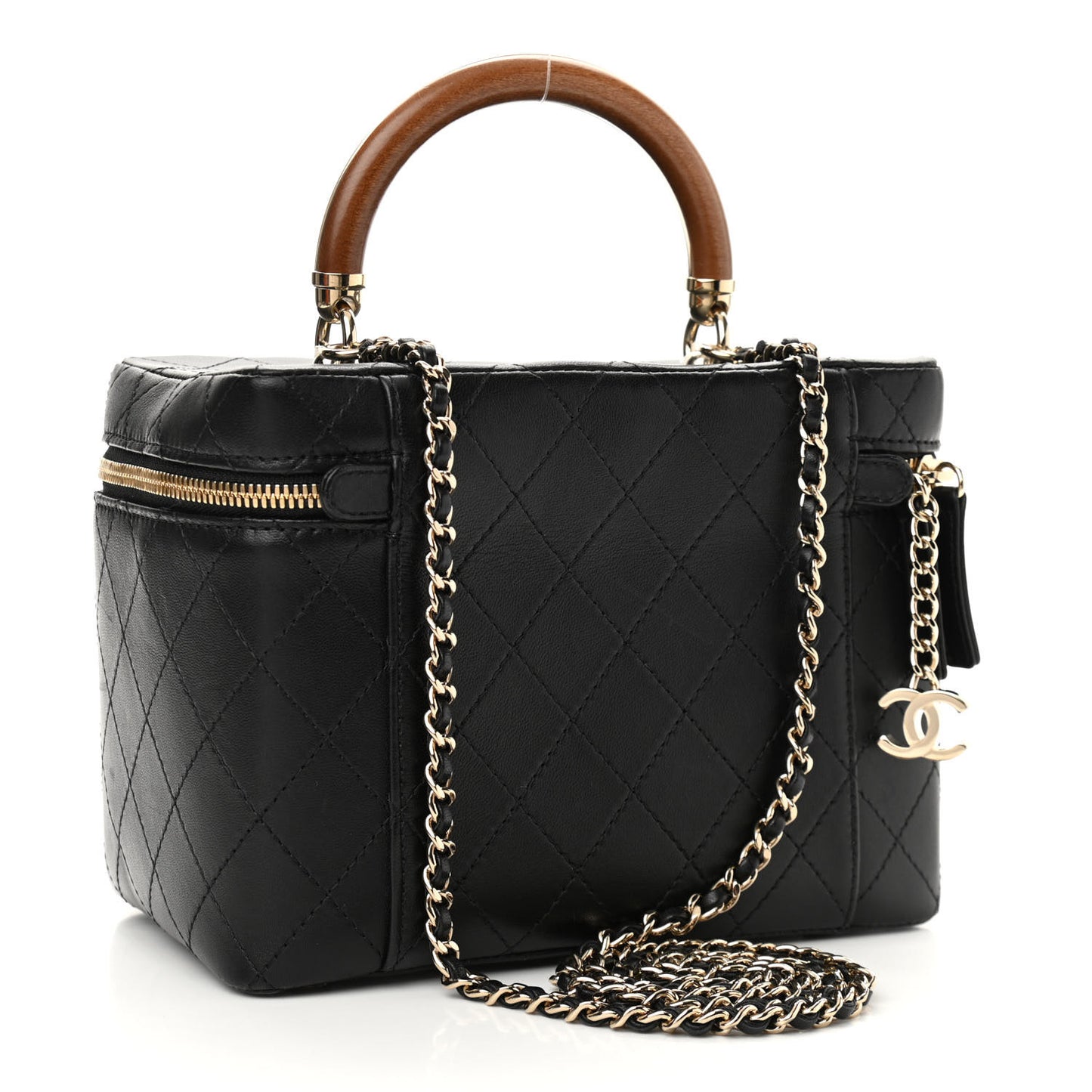 Lambskin Flat Quilted Knock On Wood Large Vanity Case Black