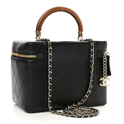 Chanel Lambskin Flat Quilted Knock On Wood Large Vanity Case Black 3 of 12