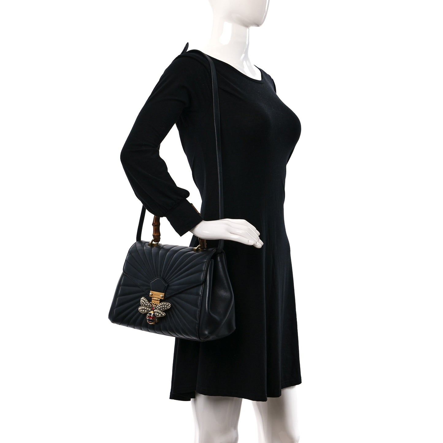 Calfskin Bamboo Trapuntata Queen Margaret Top Handle Bag Black