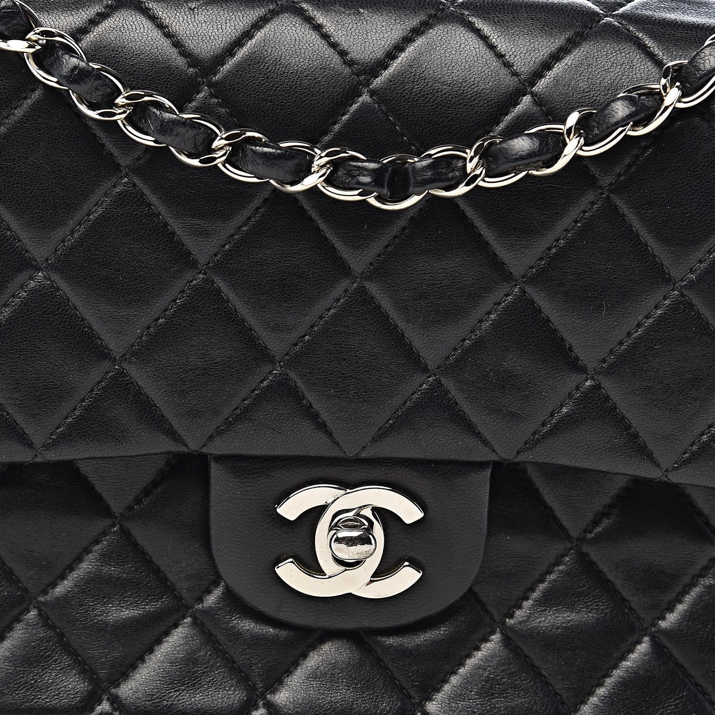 Lambskin Quilted Medium Double Flap Black