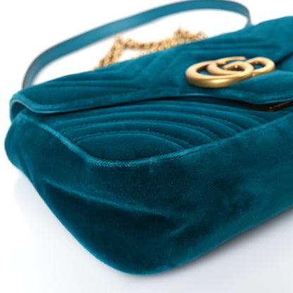 Gucci Velvet Matelasse Small GG Marmont Shoulder Bag Pavone Cyan 8 of 11