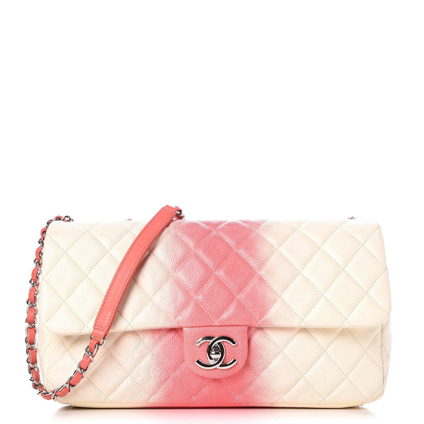 Caviar Quilted Ombre Jumbo Single Flap White Rose Pink