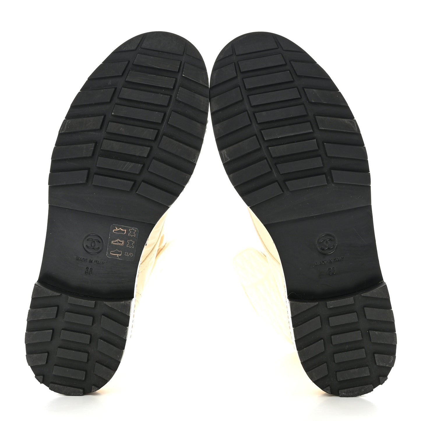 Lambskin Pearl Chain CC Combat Boots 38 Ivory Black