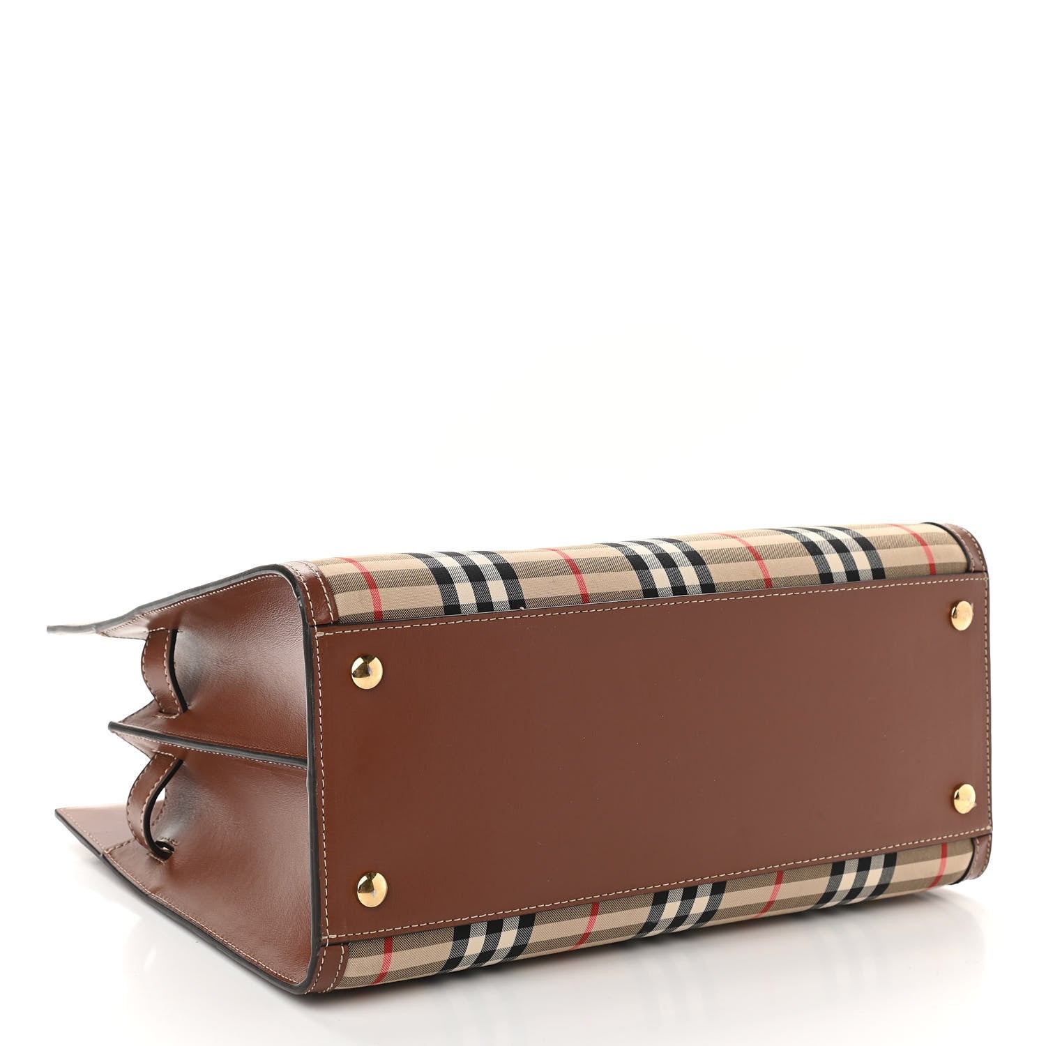 Burberry Calfskin Vintage Check Two Handle Title Bag Archive Beige 4 of 12