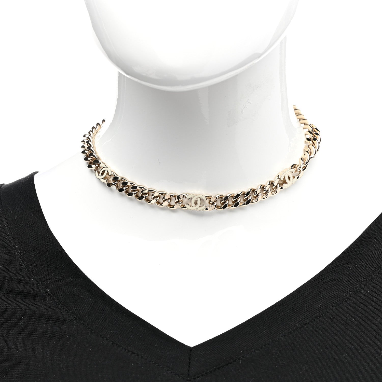 Chanel Metal Enamel Chain CC Choker Gold White 2 of 5