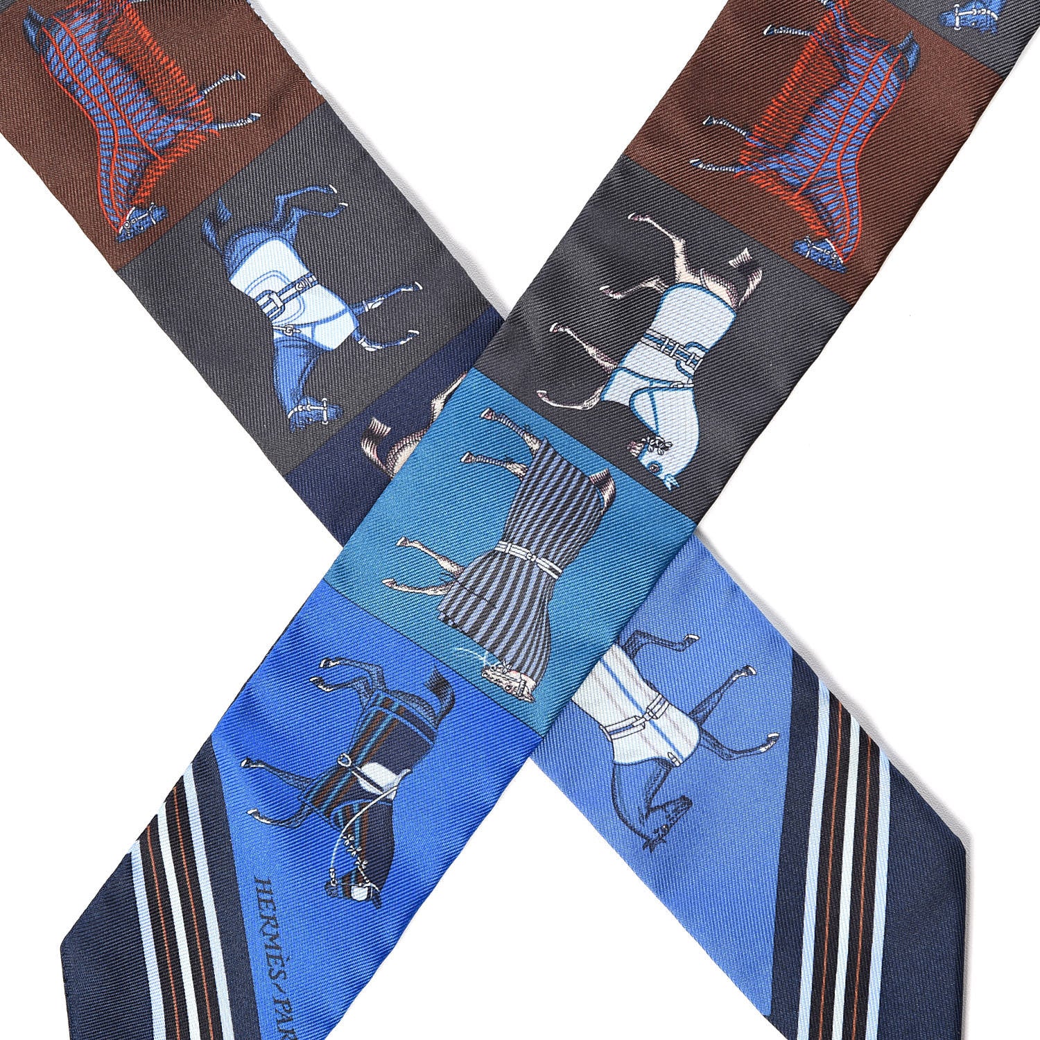 Hermes Silk Couvertures Nouvelles Twilly Marine Noisette Ciel 4 of 5