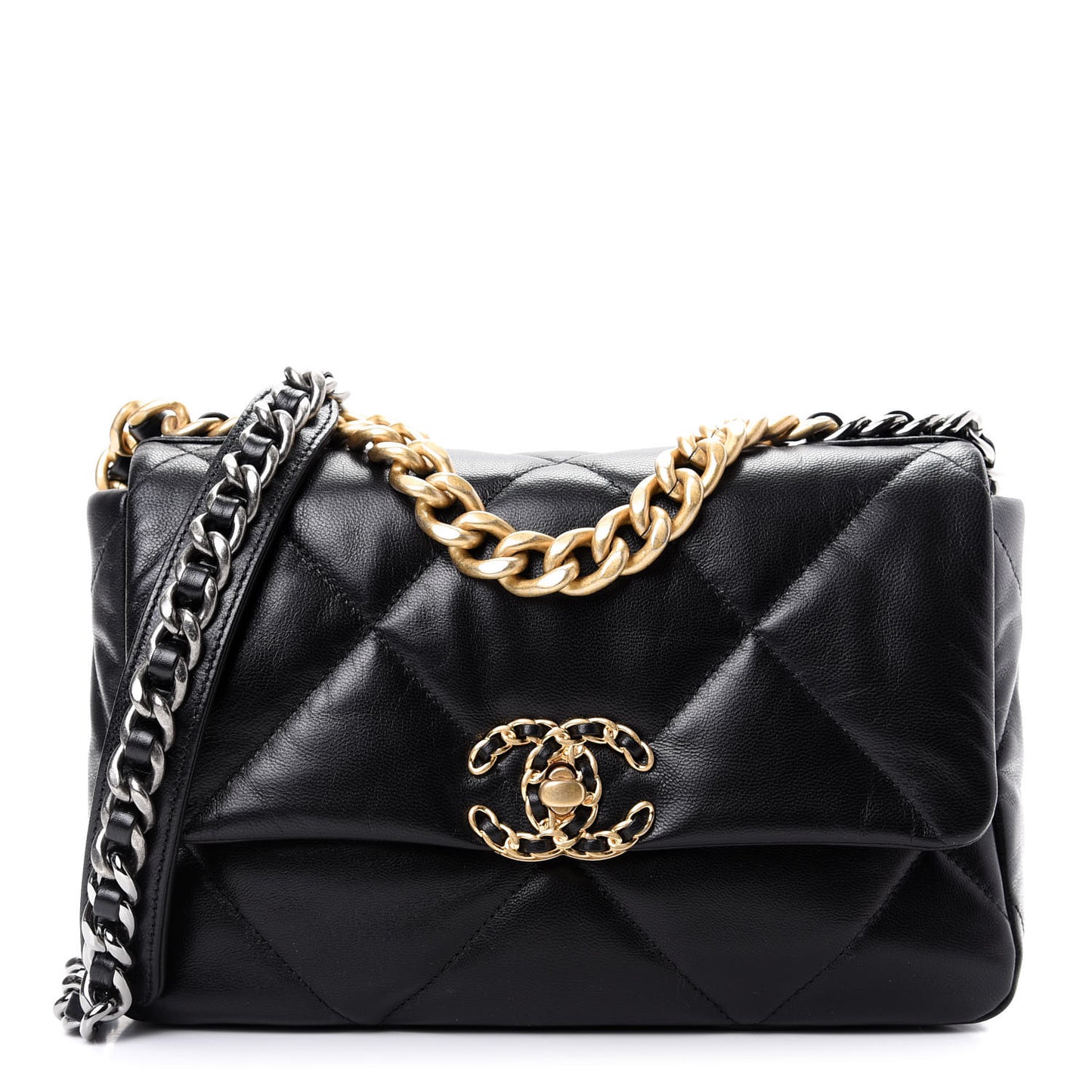 Shiny Goatskin Quilted Medium 19 Flap Black