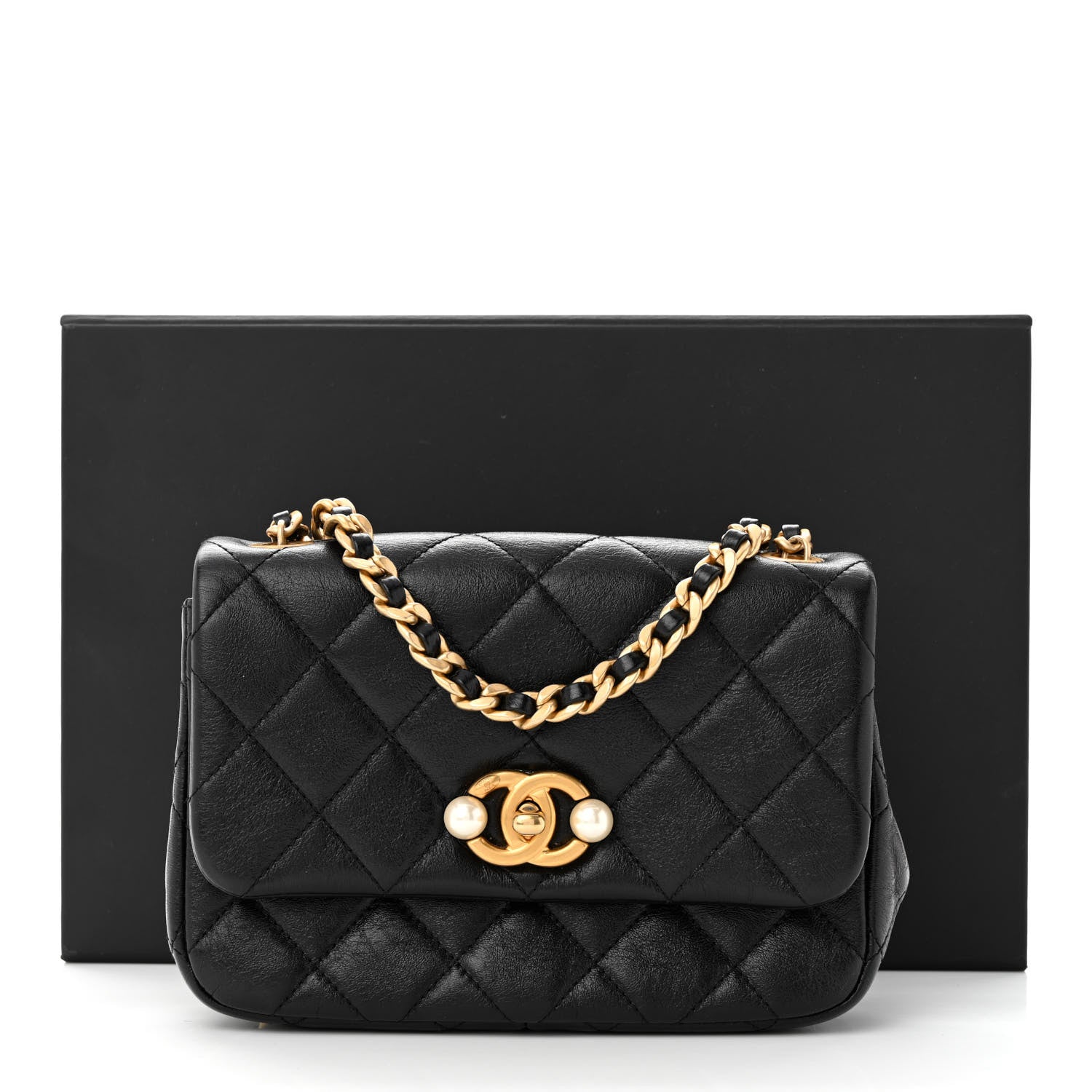Chanel Glazed Calfskin Quilted Mini Pearl Side Flap Black 11 of 11