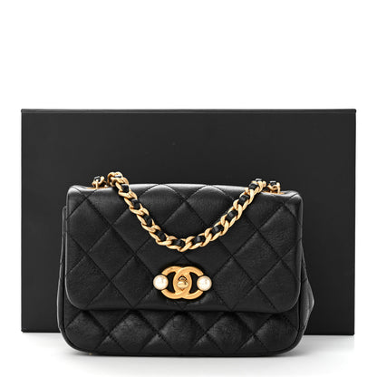 Chanel Glazed Calfskin Quilted Mini Pearl Side Flap Black 11 of 11