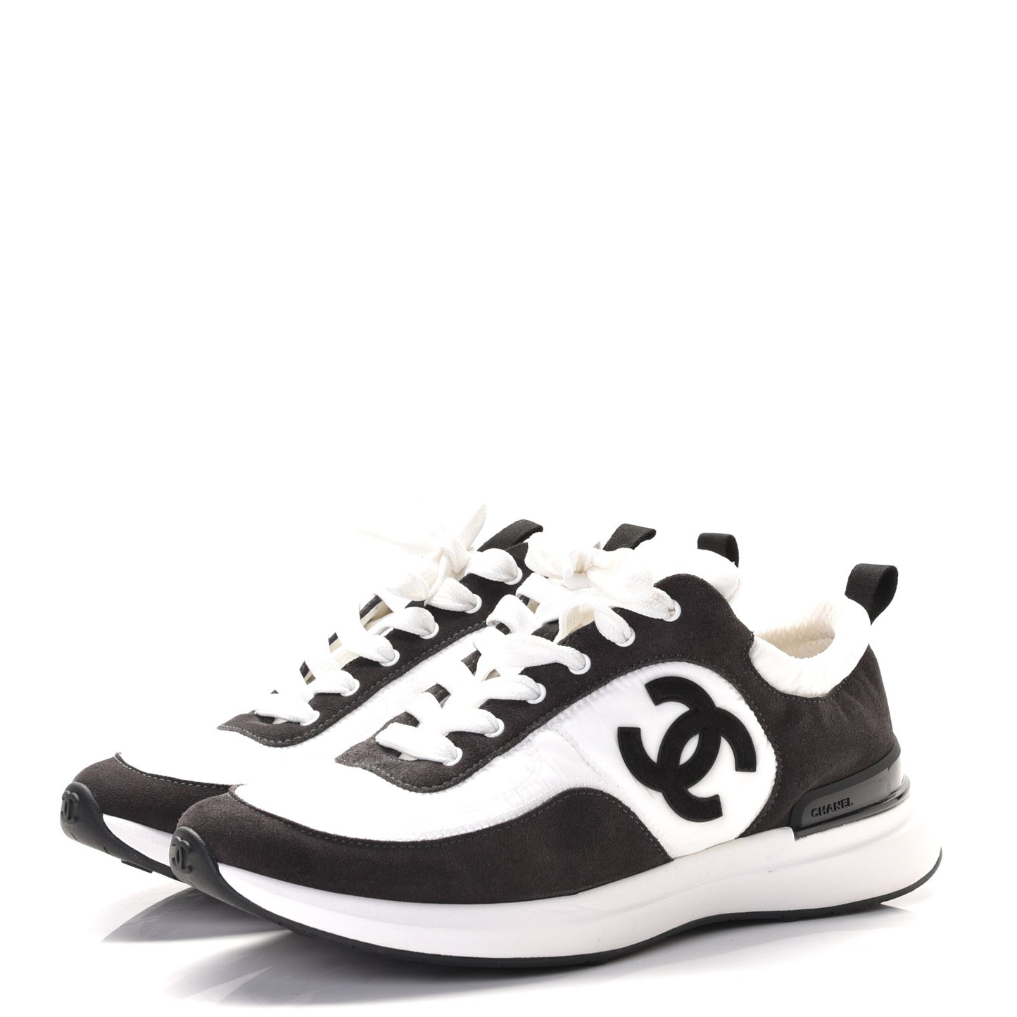 Nylon Suede Calfskin CC Sneakers 39 White Dark Grey