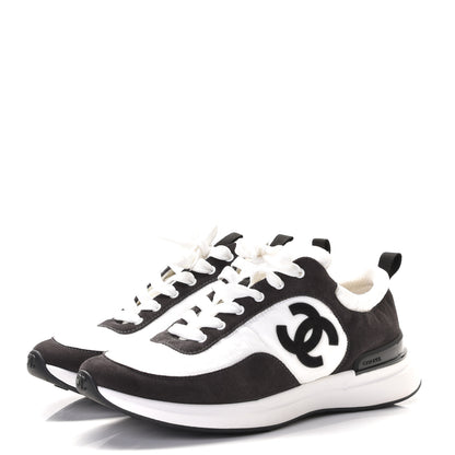 Chanel Nylon Suede Calfskin CC Sneakers 39 White Dark Grey 3 of 8