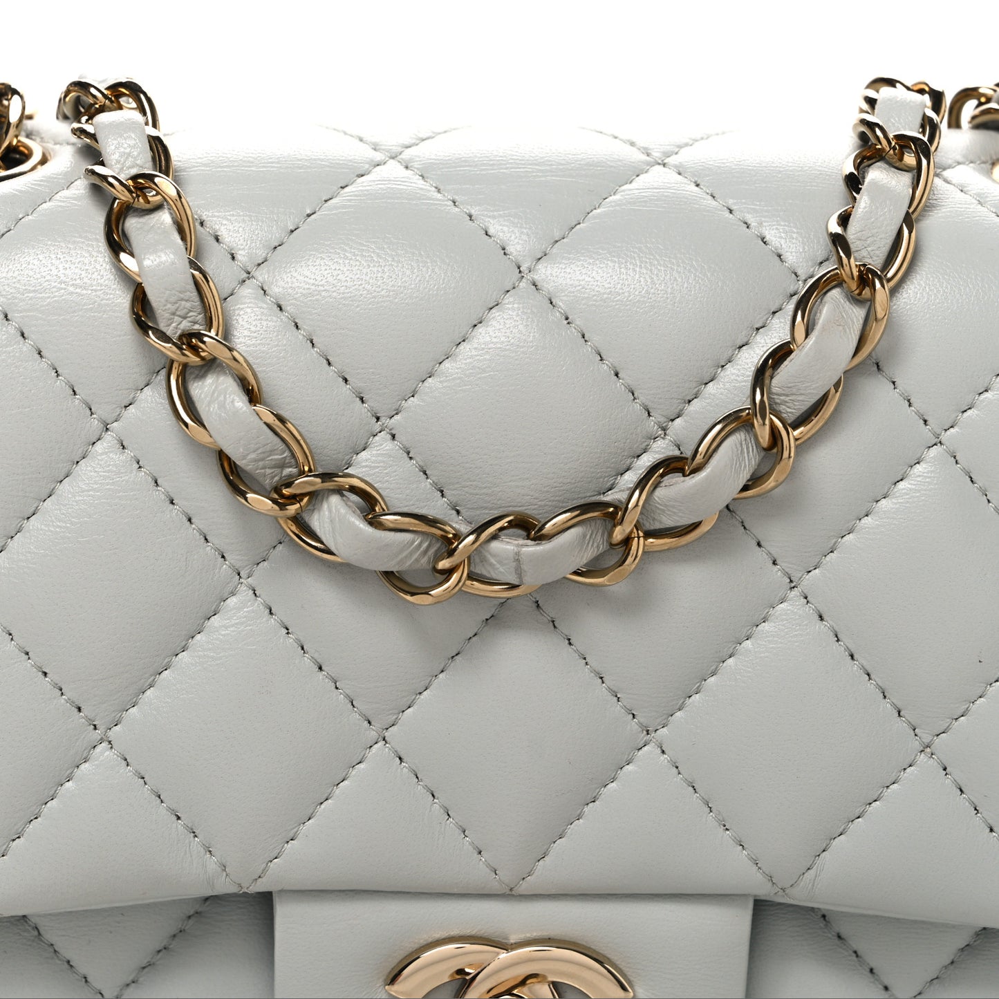 Lambskin Quilted Mini Square Flap Light Grey