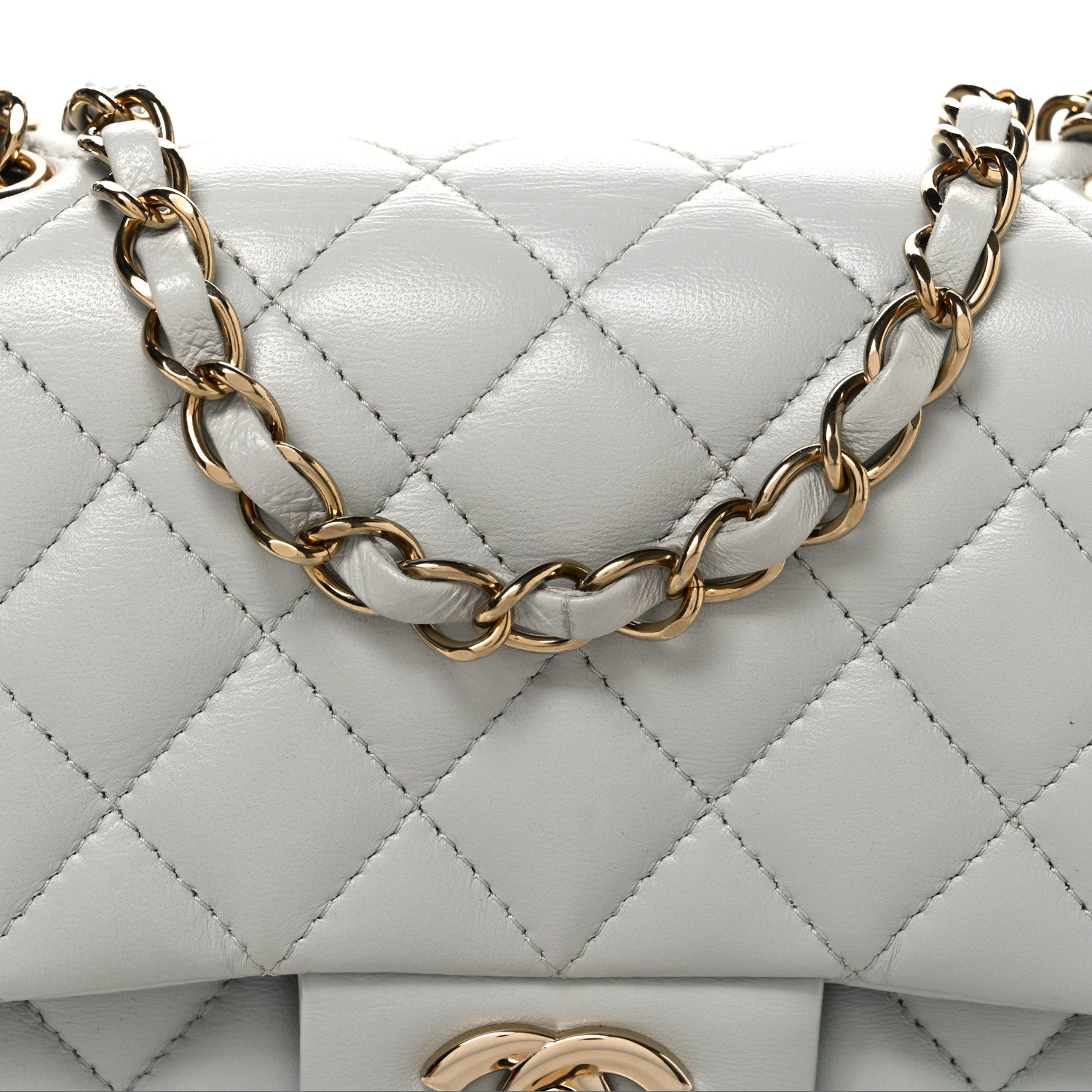 Chanel Lambskin Quilted Mini Square Flap Light Grey 7 of 9
