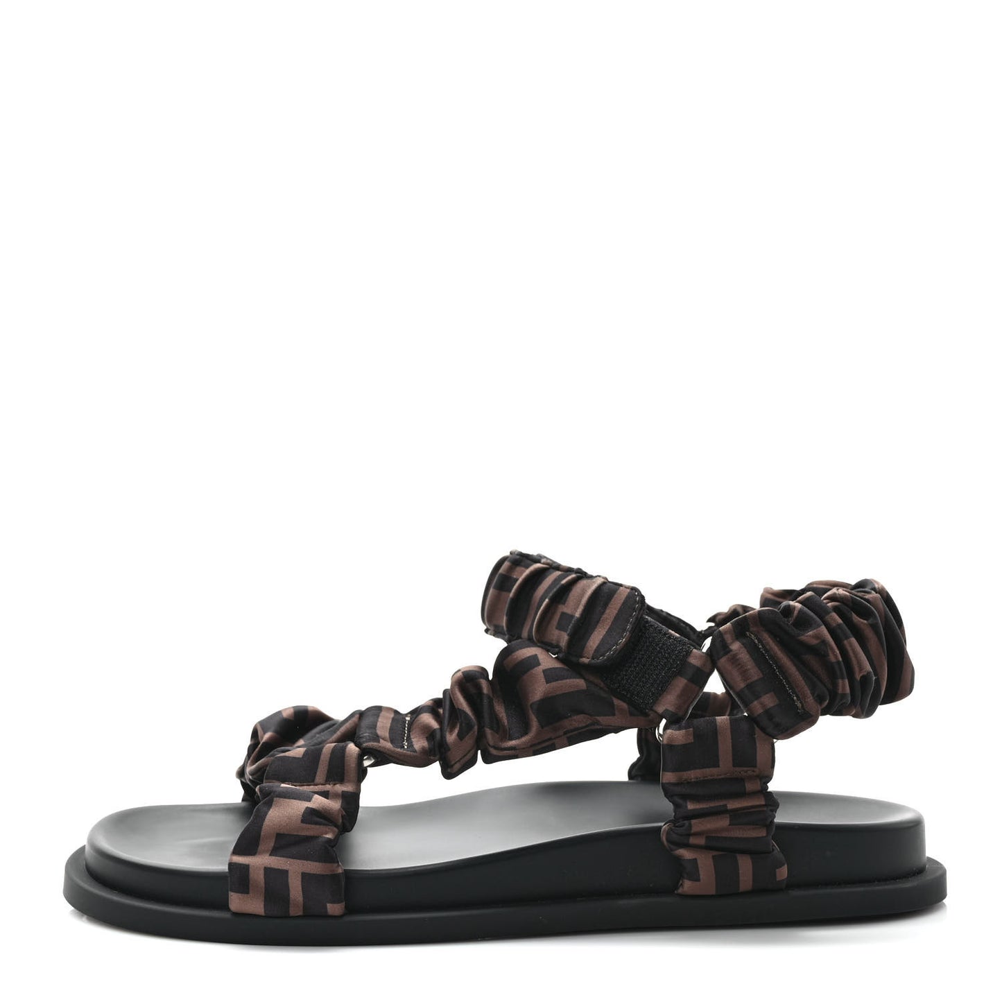 Satin FF Ruched Sandals 39.5 Tobacco Black