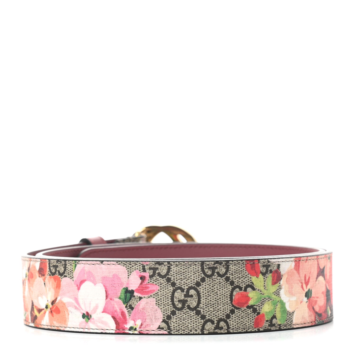 Gucci GG Supreme Monogram Blooms Moon Calfskin Interlocking G 37mm Belt 95 38 Beige Ebony Multicolor Dry Rose 2 of 5