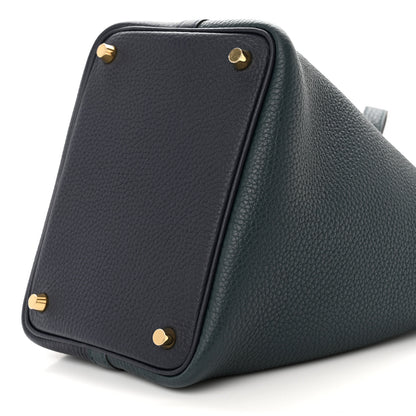 Hermes Taurillon Clemence Casaque Picotin Lock 18 PM Bleu Nuit Vert Bosphore 10 of 11