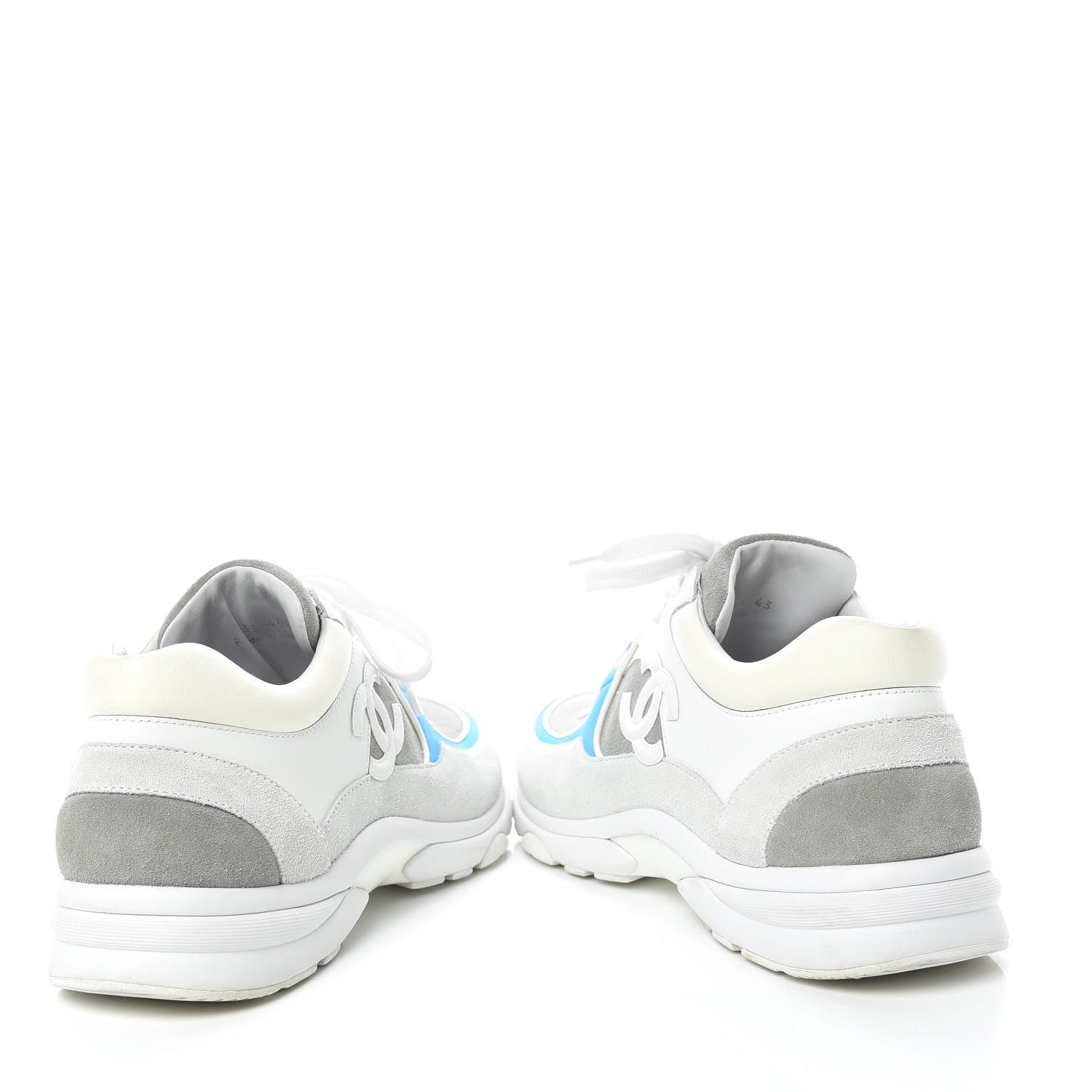 Chanel Suede Calfskin Mens CC Sneakers 43 White Grey Blue 6 of 12