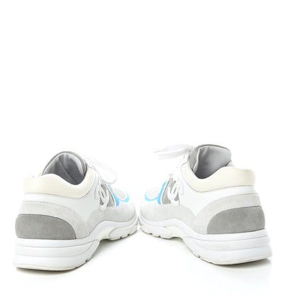 Chanel Suede Calfskin Mens CC Sneakers 43 White Grey Blue 6 of 12