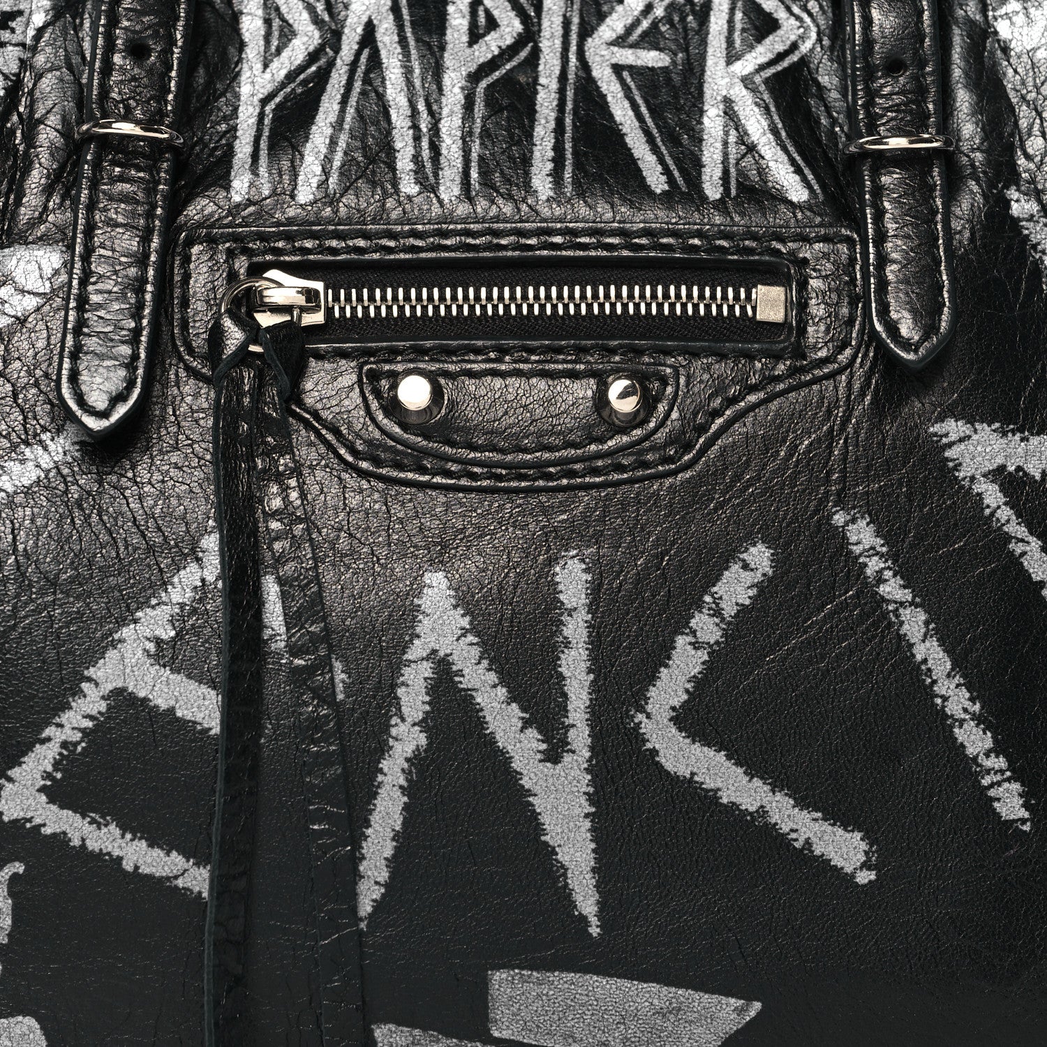 Balenciaga Agneau Graffiti Papier A6 Zip Around Tote Black White 9 of 11