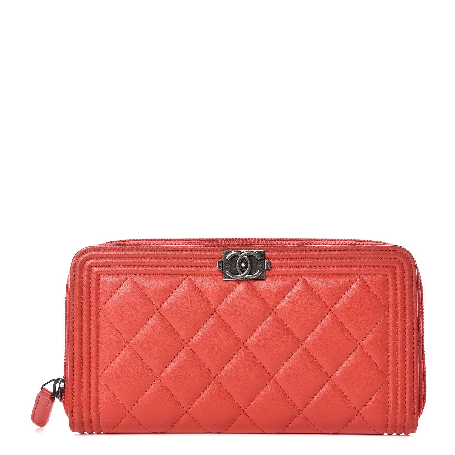 Chanel Lambskin Quilted Boy Zip Around Wallet Red 1 of 13