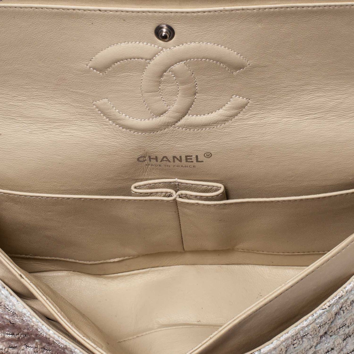 Tweed Medium Double Flap Beige
