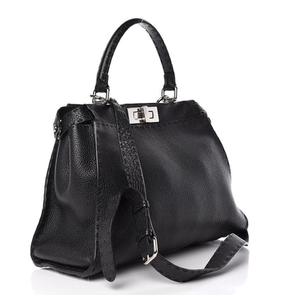 Fendi Cuoio Romano Selleria Bi-Color Medium Peekaboo Iconic Satchel Black Mou 4 of 13