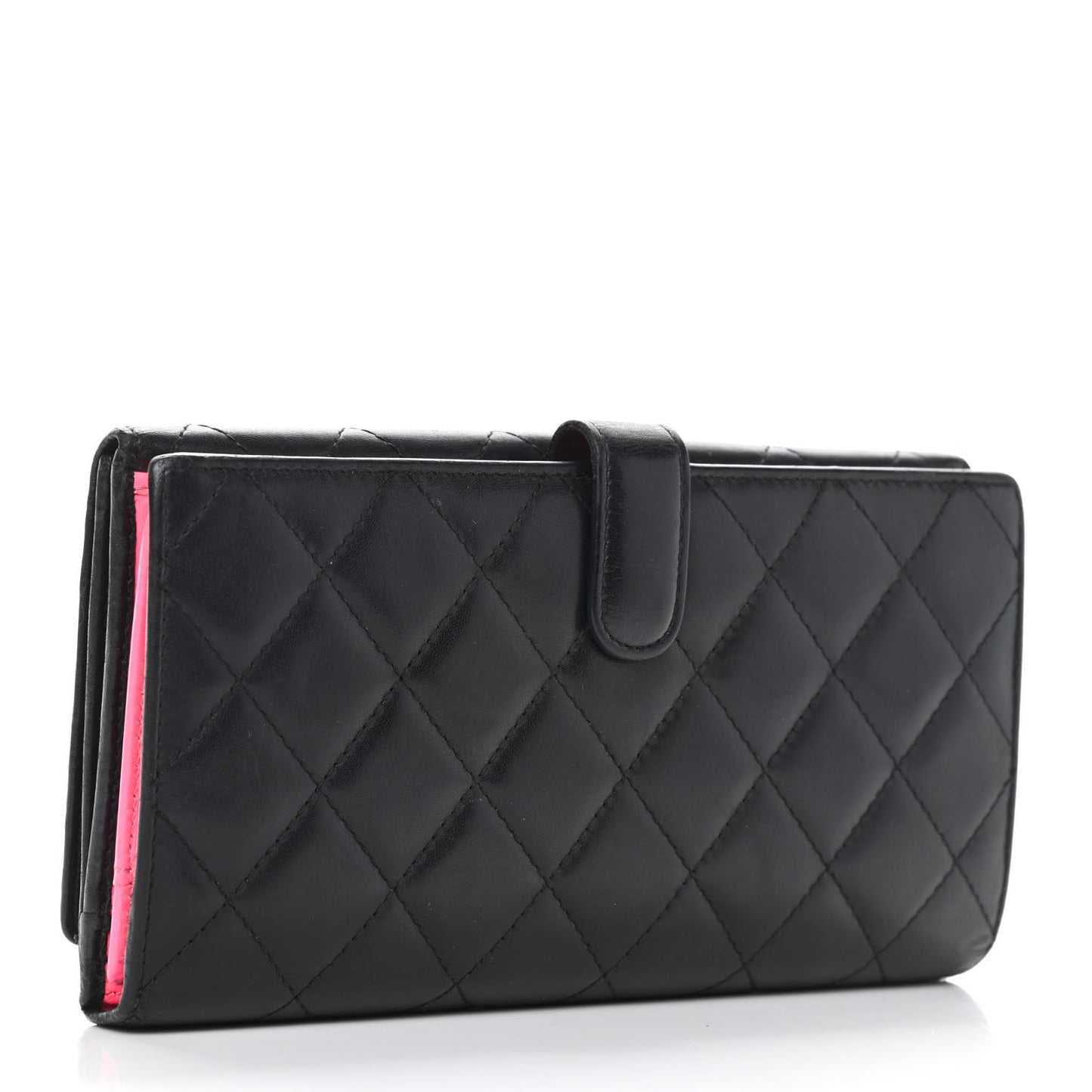 Calfskin Quilted Cambon Long Double Wallet Black