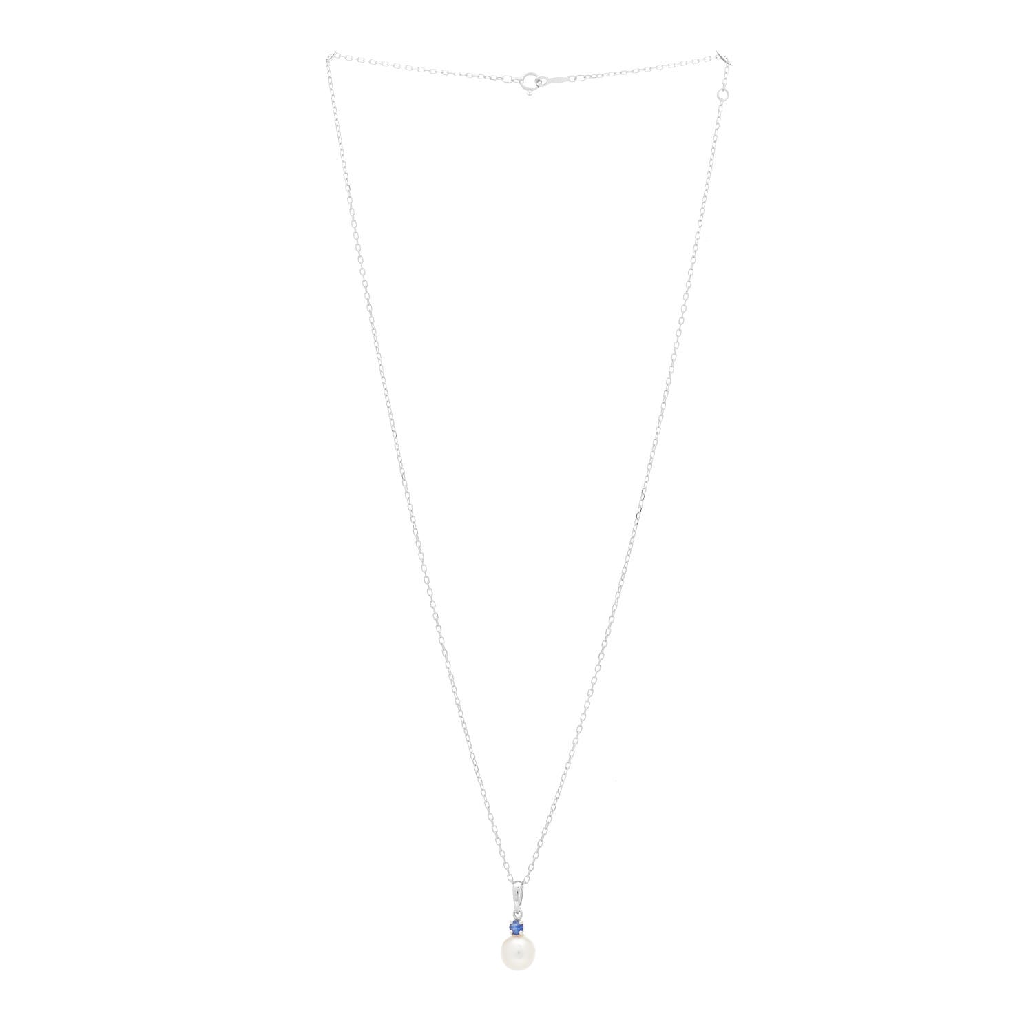 Mikimoto 18K White Gold Blue Sapphire Akoya Pearl 7.5mm Everyday Esentials Pendant Necklace 3 of 5
