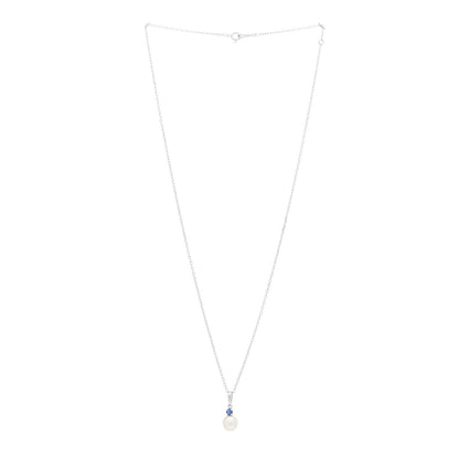 Mikimoto 18K White Gold Blue Sapphire Akoya Pearl 7.5mm Everyday Esentials Pendant Necklace 3 of 5
