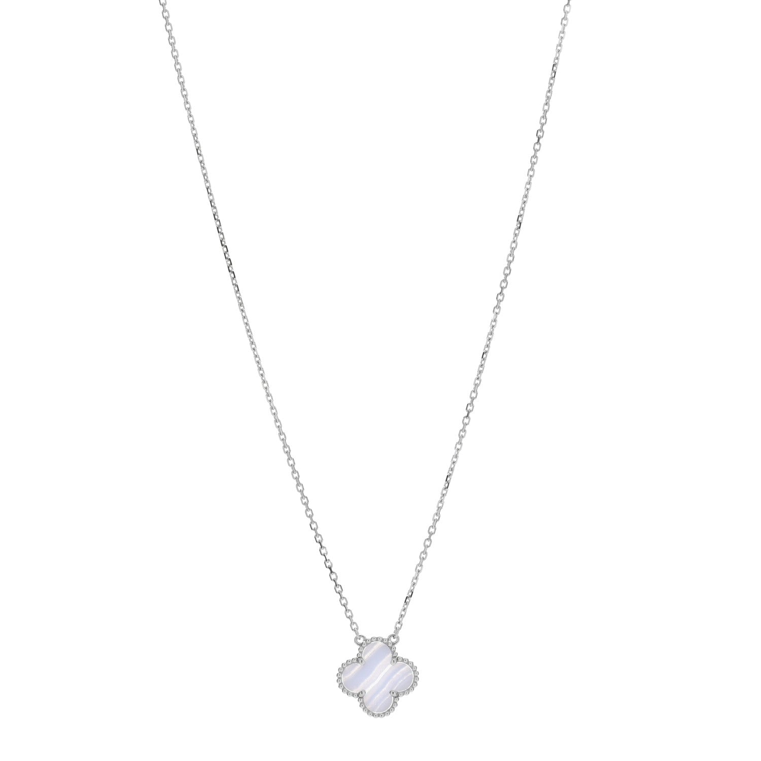 Van Cleef & Arpels 18K White Gold Chalcedony Vintage Alhambra Pendant Necklace 1 of 5