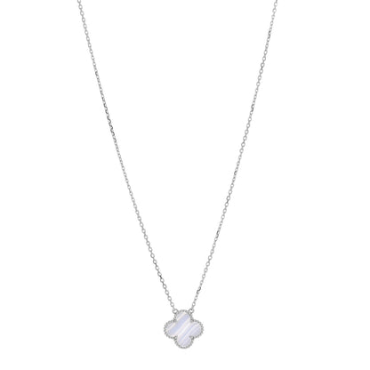 Van Cleef & Arpels 18K White Gold Chalcedony Vintage Alhambra Pendant Necklace 1 of 5