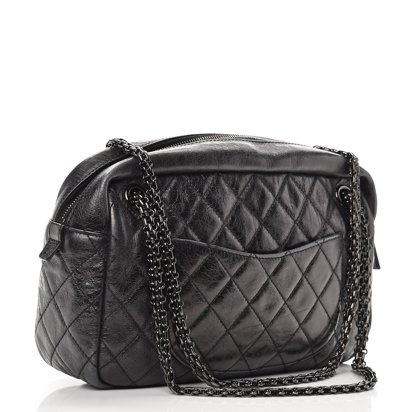 Metallic Aged Calfskin Quilted Medium Reissue Camera Case Black
