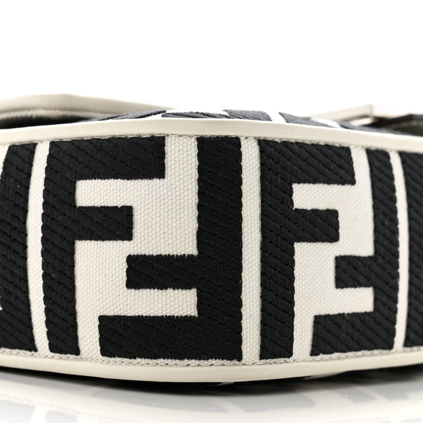 Canvas Vitello King FF Embroidered Baguette White Black