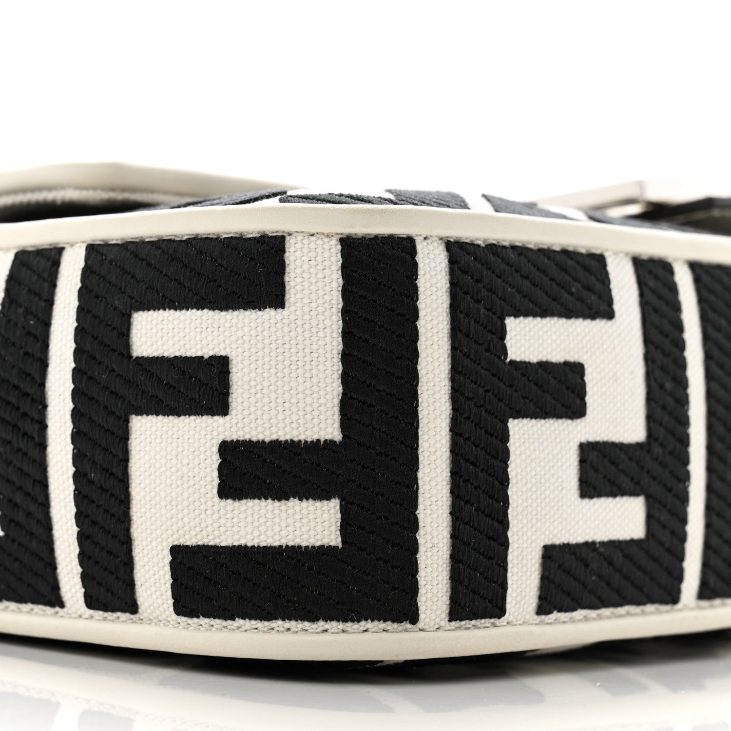 Fendi Canvas Vitello King FF Embroidered Baguette White Black 9 of 11