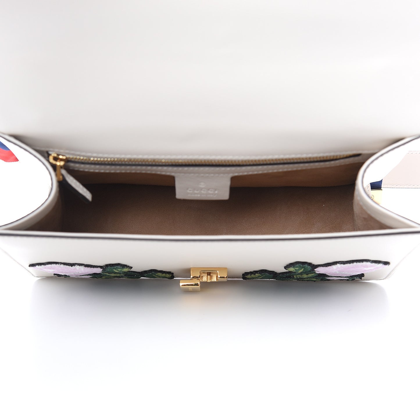 Calfskin Embroidered Small Sylvie Shoulder Bag White