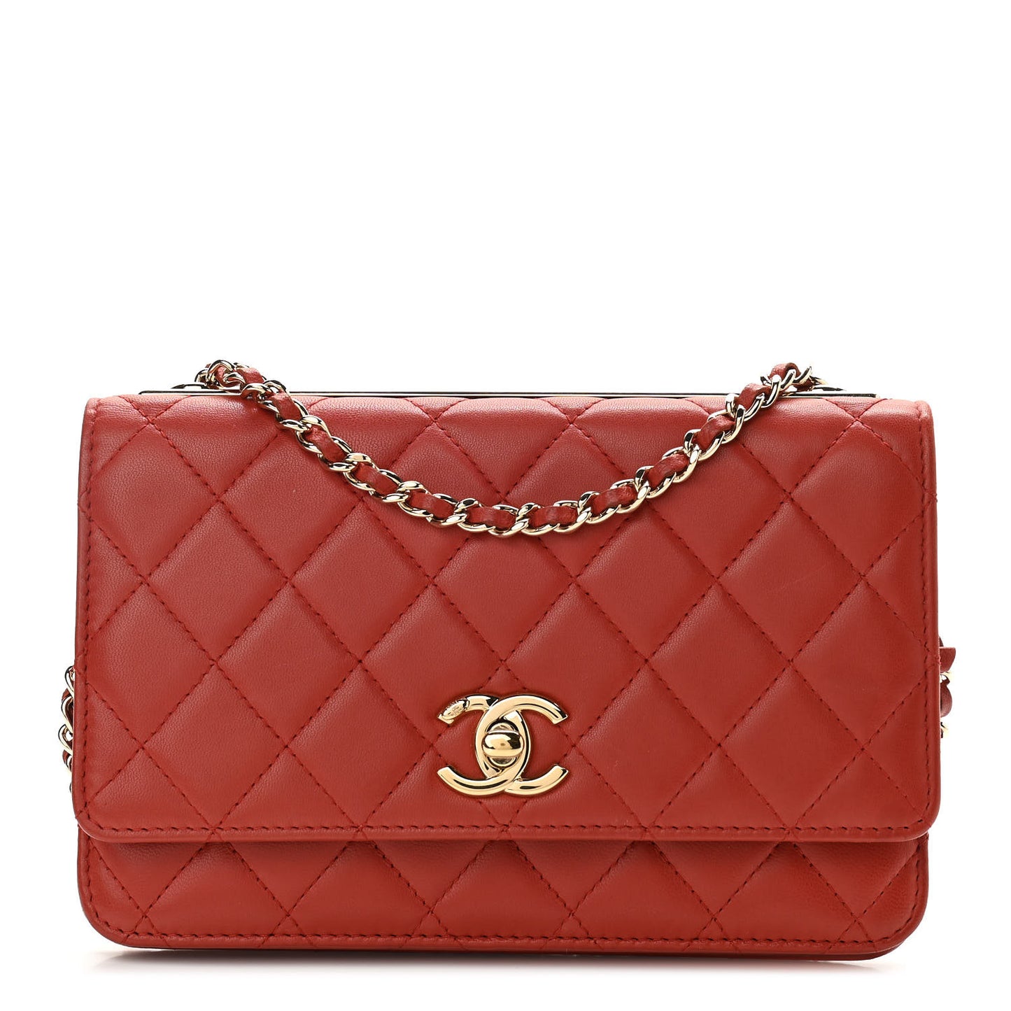 Lambskin Quilted Trendy CC Wallet On Chain WOC Red
