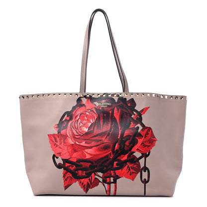 Valentino Garavani X UNDERCOVER Calfskin Print Rockstud Shoulder Tote Poudre 1 of 11