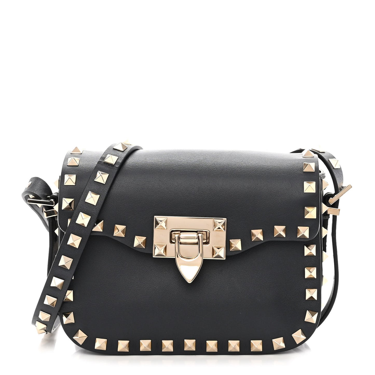 Vitello Small Rockstud Flap Saddle Bag Black